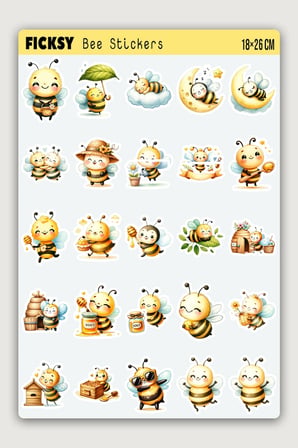 Sevimli Arı Sticker Seti - 50 Adet Etiket Çıkartma