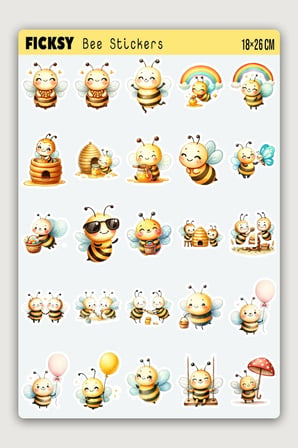 Sevimli Arı Sticker Seti - 50 Adet Etiket Çıkartma