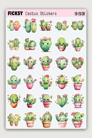 Sevimli Kawaii Stili Kaktüs Sticker Seti - 30 Adet Etiket Çıkartma