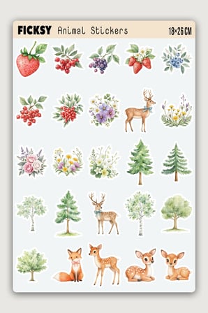 Sevimli Orman Hayvanları Sticker Seti - 50 Adet Etiket Çıkartma