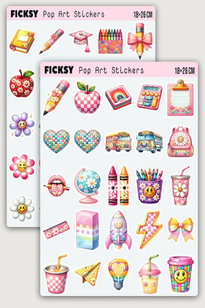 Okul Temalı Sticker Seti - 50 Adet Öğrenci Etiket Çıkartma