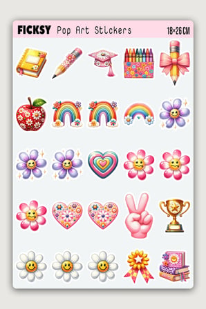 Okul Temalı Sticker Seti - 50 Adet Öğrenci Etiket Çıkartma