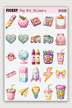 Okul Temalı Sticker Seti - 50 Adet Öğrenci Etiket Çıkartma