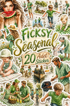 Doğa Temalı Yaz Ailesi Sticker Seti - 20 Adet Etiket Çıkartma