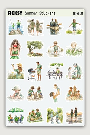 Doğa Temalı Yaz Ailesi Sticker Seti - 20 Adet Etiket Çıkartma