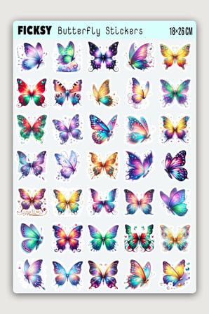 Sevimli Kelebek Sticker Seti - 35 Adet Etiket Çıkartma
