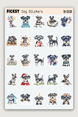 Minyatür Schnauzer Köpek Sticker Seti - 25 Adet Miniature Dog Etiket Çıkartma