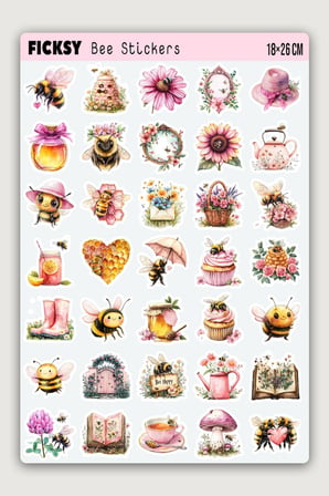 Sevimli Arı Sticker Seti - 35 Adet Etiket Çıkartma