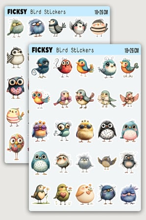 Sevimli Kuş Sticker Seti - 50 Adet Etiket Çıkartma