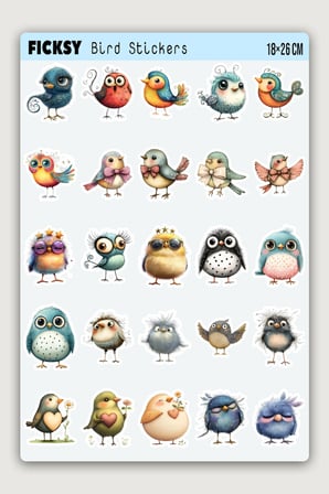 Sevimli Kuş Sticker Seti - 50 Adet Etiket Çıkartma