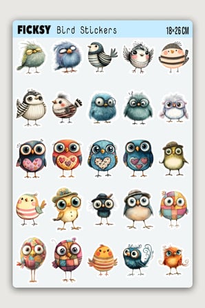 Sevimli Kuş Sticker Seti - 50 Adet Etiket Çıkartma