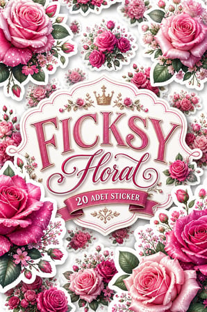 Pembe Gül Çiçek Sticker Seti - 20 Adet Etiket Çıkartma