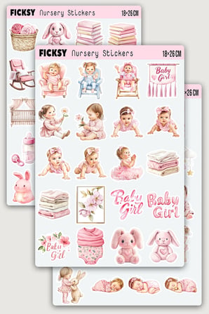Pembe Kız Bebek Sticker Seti - 60 Adet Etiket Çıkartma