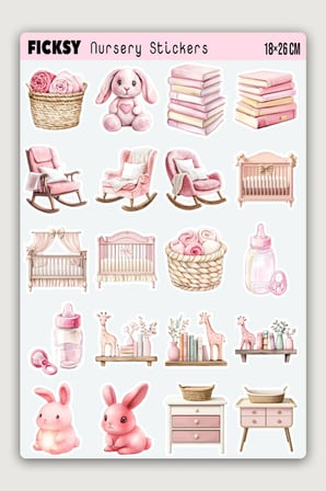 Pembe Kız Bebek Sticker Seti - 60 Adet Etiket Çıkartma