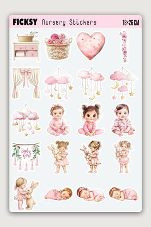 Pembe Kız Bebek Sticker Seti - 60 Adet Etiket Çıkartma