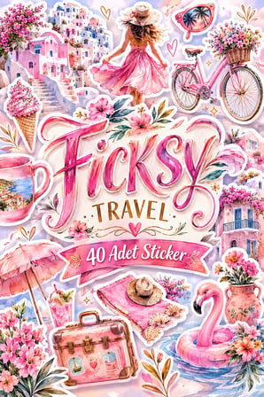 Santorini Ege Adası Sticker Seti - 40 Adet Yaz Tatil Seyahat Travel Gezgin Etiket Çıkartma