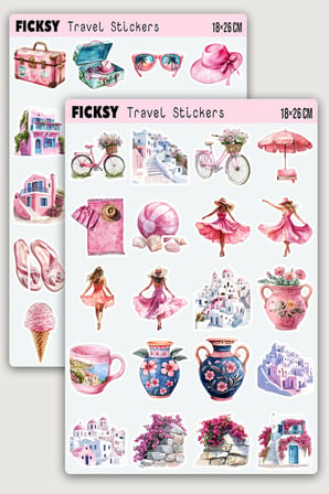 Santorini Ege Adası Sticker Seti - 40 Adet Yaz Tatil Seyahat Travel Gezgin Etiket Çıkartma