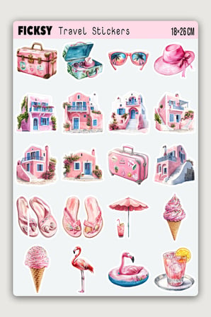 Santorini Ege Adası Sticker Seti - 40 Adet Yaz Tatil Seyahat Travel Gezgin Etiket Çıkartma
