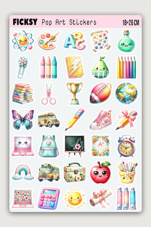 Okul Temalı Sticker Seti - 35 Adet Öğrenci Etiket Çıkartma
