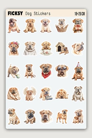 Shar Pei Köpek Sticker Seti - 25Adet Etiket Çıkartma