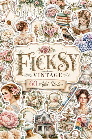 İlkbahar Çiçekleri Temalı Vintage Sticker Seti - 60 Adet Etiket Çıkartma