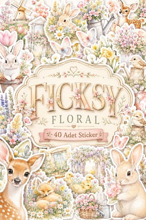 İlkbahar Çiçekleri Temalı Sticker Seti - 40 Adet Etiket Çıkartma