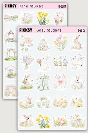 İlkbahar Çiçekleri Temalı Sticker Seti - 40 Adet Etiket Çıkartma