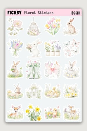 İlkbahar Çiçekleri Temalı Sticker Seti - 40 Adet Etiket Çıkartma