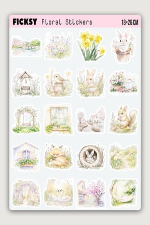 İlkbahar Çiçekleri Temalı Sticker Seti - 40 Adet Etiket Çıkartma