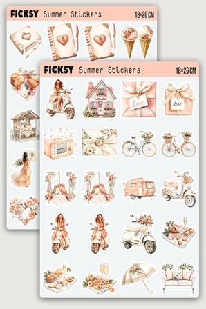 Yaz Temalı Aşk Sevgi Sticker Seti - 40 Adet Etiket Çıkartma