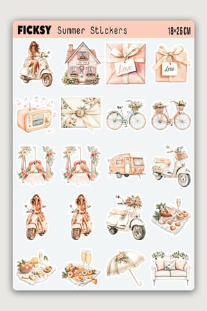 Yaz Temalı Aşk Sevgi Sticker Seti - 40 Adet Etiket Çıkartma