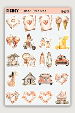 Yaz Temalı Aşk Sevgi Sticker Seti - 40 Adet Etiket Çıkartma