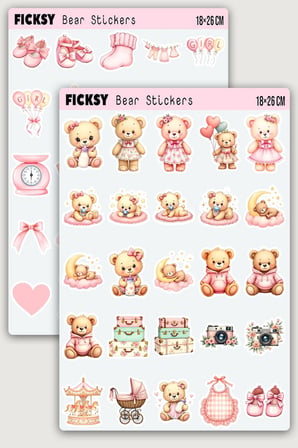 Sevimli Ayıcık Bebek Odası Temalı Sticker Seti - 40 Adet Etiket Çıkartma