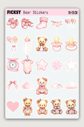 Sevimli Ayıcık Bebek Odası Temalı Sticker Seti - 40 Adet Etiket Çıkartma