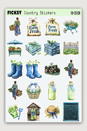 Yaz Temalı Çiftlik Sticker Seti - 40 Adet Etiket Çıkartma