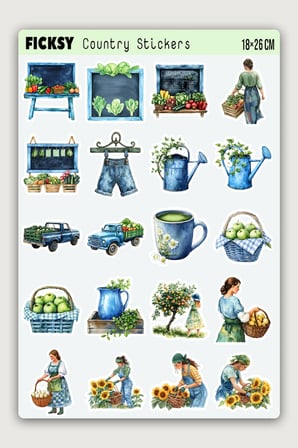Yaz Temalı Çiftlik Sticker Seti - 40 Adet Etiket Çıkartma