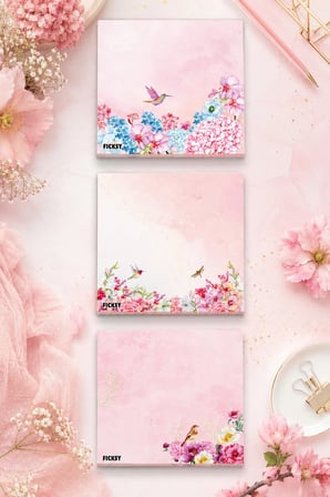 Çiçek Bloknot - 9*9 cm Ebat- 50 Yaprak - Notepad - Memopad - Çizgisiz Not Kağıdı- To Do List