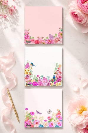 Çiçek Bloknot - 9*9 cm Ebat- 50 Yaprak - Notepad - Memopad - Çizgisiz Not Kağıdı- To Do List