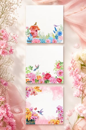 Çiçek Bloknot - 9*9 cm Ebat- 50 Yaprak - Notepad - Memopad - Çizgisiz Not Kağıdı- To Do List