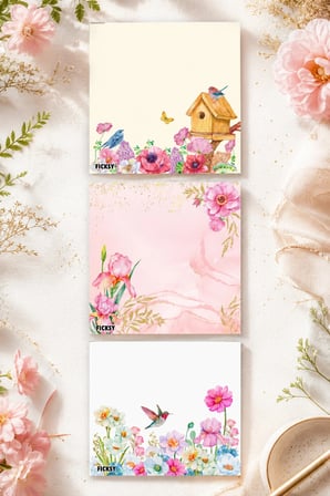 Çiçek Bloknot - 9*9 cm Ebat- 50 Yaprak - Notepad - Memopad - Çizgisiz Not Kağıdı- To Do List
