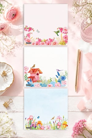 Çiçek Bloknot - 9*9 cm Ebat- 50 Yaprak - Notepad - Memopad - Çizgisiz Not Kağıdı- To Do List