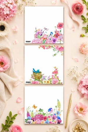 Çiçek Bloknot - 9*9 cm Ebat- 50 Yaprak - Notepad - Memopad - Çizgisiz Not Kağıdı- To Do List