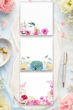 Çiçek Bloknot - 9*9 cm Ebat- 50 Yaprak - Notepad - Memopad - Çizgisiz Not Kağıdı- To Do List