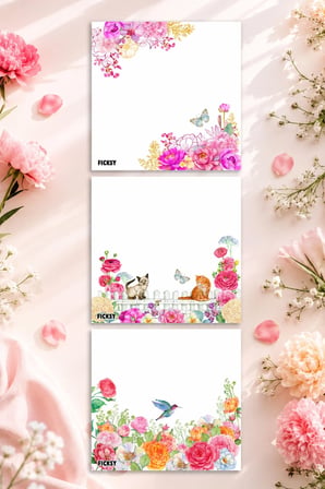 Çiçek Bloknot - 9*9 cm Ebat- 50 Yaprak - Notepad - Memopad - Çizgisiz Not Kağıdı- To Do List