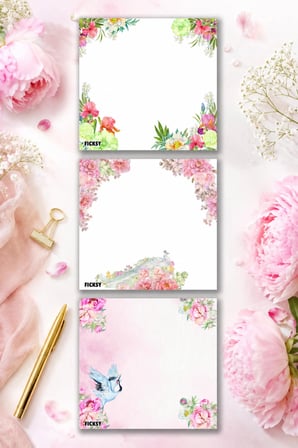 Çiçek Bloknot - 9*9 cm Ebat- 50 Yaprak - Notepad - Memopad - Çizgisiz Not Kağıdı- To Do List
