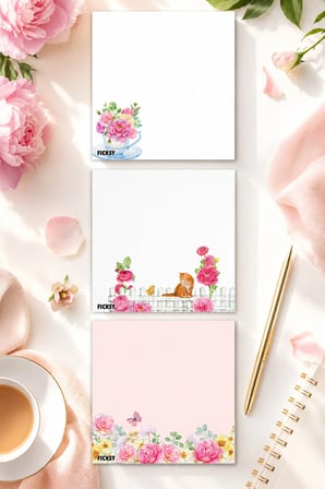Çiçek Bloknot - 9*9 cm Ebat- 50 Yaprak - Notepad - Memopad - Çizgisiz Not Kağıdı- To Do List