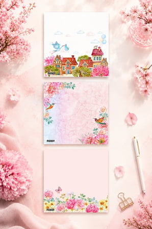 Çiçek Bloknot - 9*9 cm Ebat- 50 Yaprak - Notepad - Memopad - Çizgisiz Not Kağıdı- To Do List