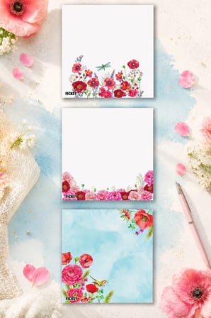 Çiçek Bloknot - 9*9 cm Ebat- 50 Yaprak - Notepad - Memopad - Çizgisiz Not Kağıdı- To Do List