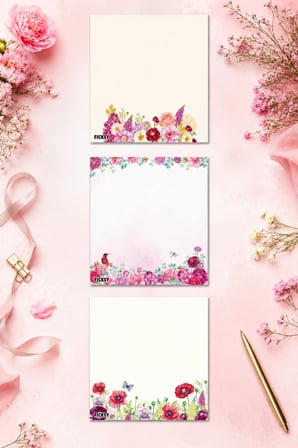 Çiçek Bloknot - 9*9 cm Ebat- 50 Yaprak - Notepad - Memopad - Çizgisiz Not Kağıdı- To Do List