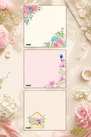 Çiçek Bloknot - 9*9 cm Ebat- 50 Yaprak - Notepad - Memopad - Çizgisiz Not Kağıdı- To Do List